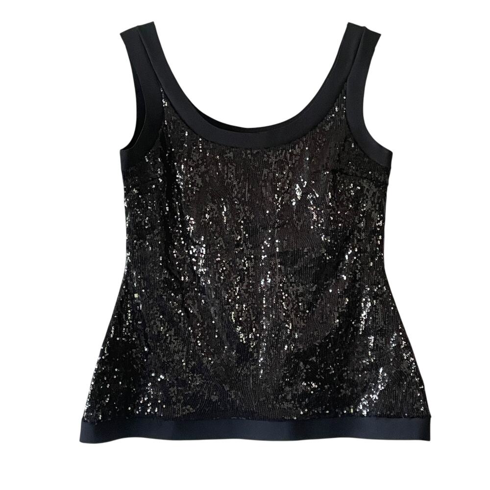 CHIARA BONI LA PETITE ROBE Women Large Black Sequin Sleeveless Pullover Tank Top